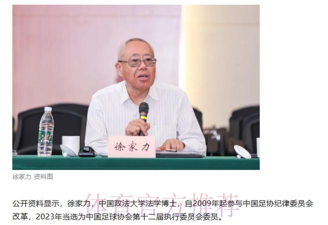 中国足球协会设立纪律与道德委员会 徐家力担任委员会主任
